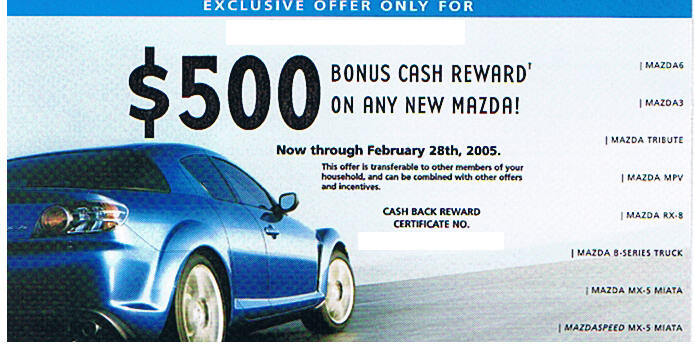  500 Mazda Current Previous Owner Rebate RX8Club